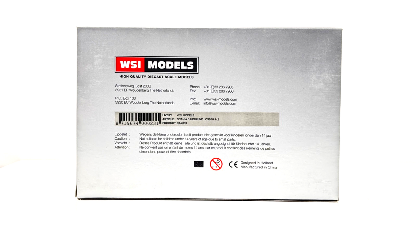 WSI 1/50 SCALE - 03-2003 - SCANIA S HIGHLINE CS20H 4X2 WHITE TRACTOR UNIT BOXED