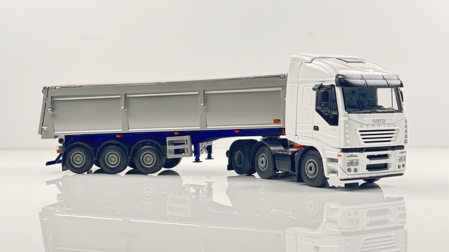 LION TOYS 1/50 SCALE - IVECO STRALIS WHITE TRACTOR UNIT & GREY TIPPER - BOXED