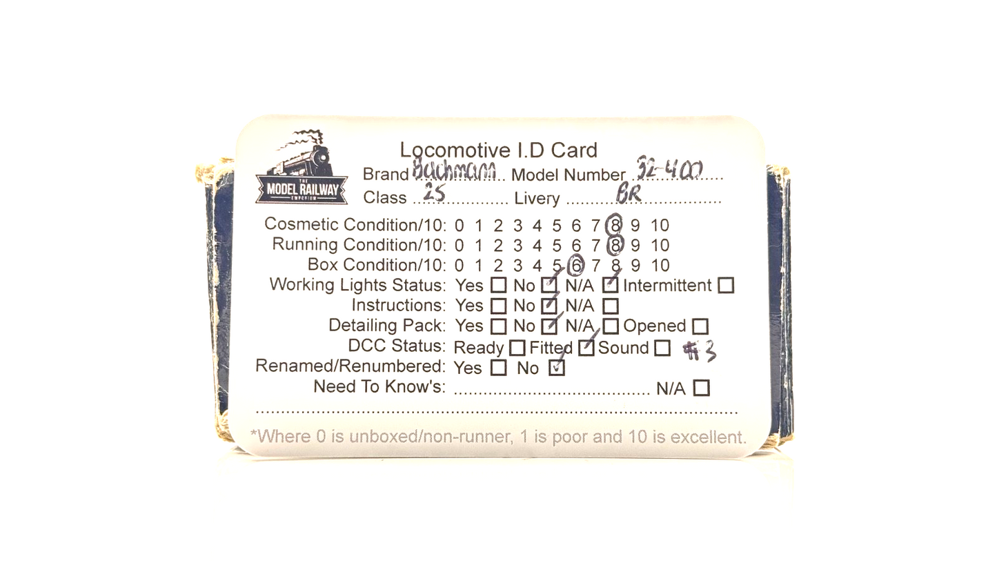 BACHMANN 00 GAUGE - 32-400 - CLASS 25/3 DIESEL BR GREEN D7645 DCC FITTED BOXED