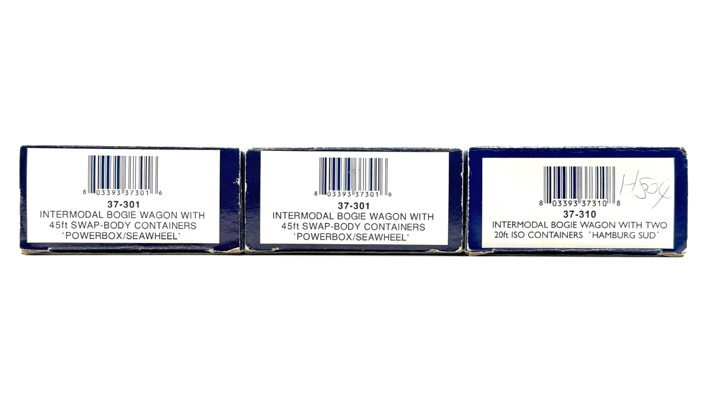 BACHMANN 00 GAUGE - 37-301/37-310 - INTERMODAL BOGIE WAGONS POWERBOX HAMBURG SUD