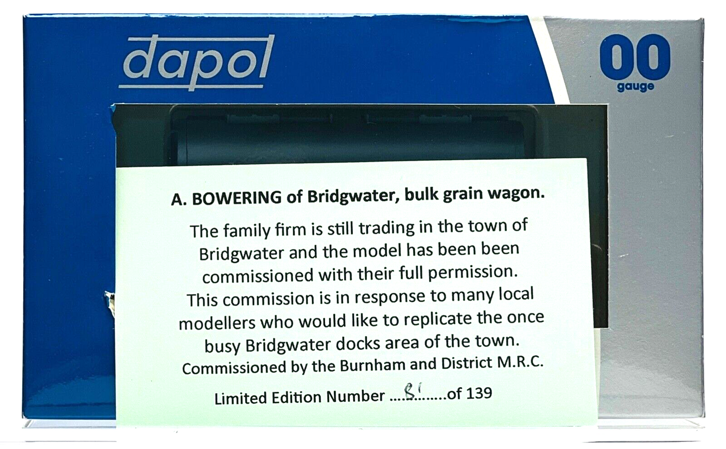 DAPOL 00 GAUGE - A. BOWERING BRIDGWATER BULK GRAIN WAGON 2 (BURNHAM LIMITED ED)
