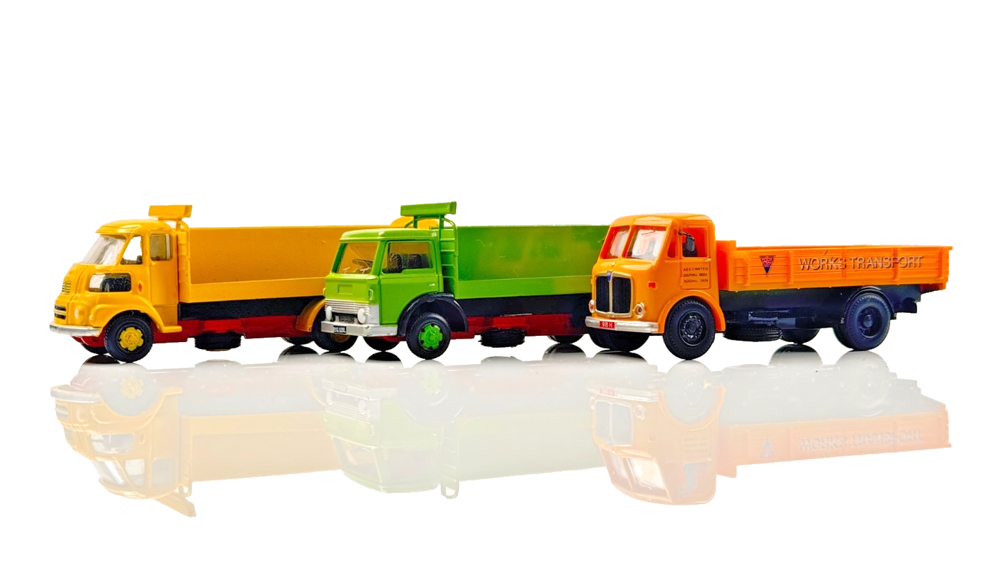BASE TOYS 1/76 SCALE - AEC WORKS TRANSPORT & GENERIC COMMERCIAL VEHICLES X 3