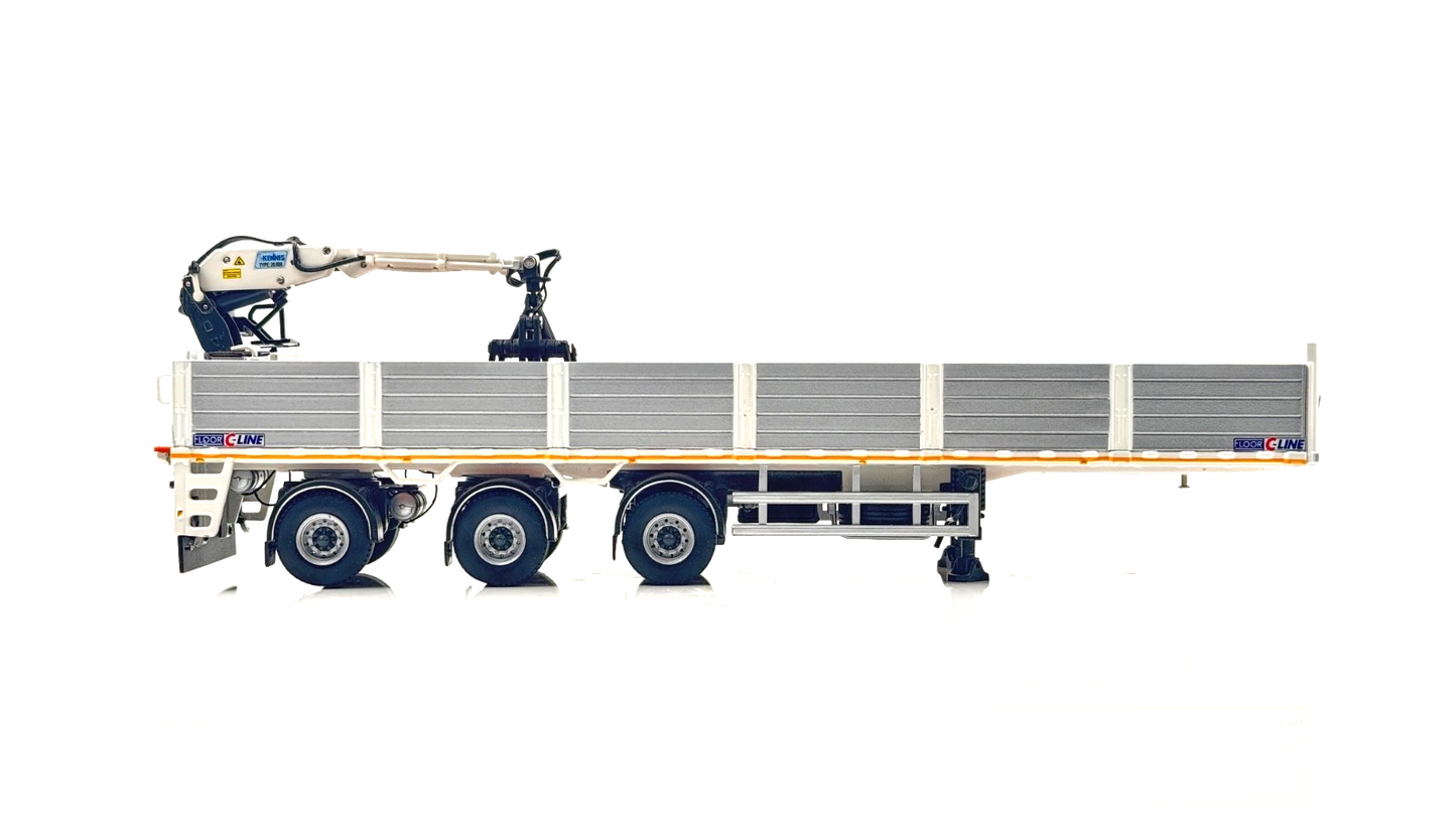 WSI 1/50 SCALE - 03-1125 - 3 AXLE BRICK TRAILER WHITE SILVER WITH CRANE - BOXED