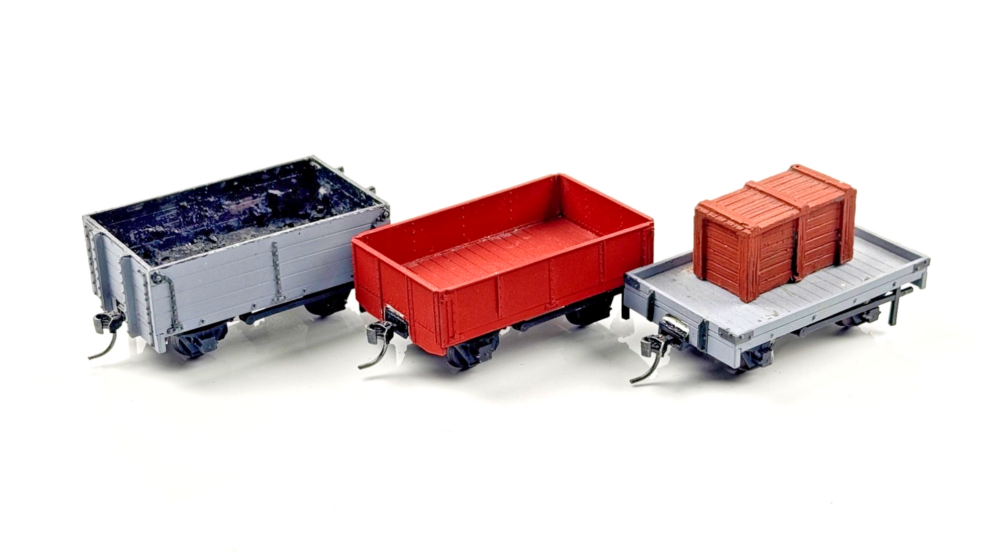 KIT BUILT/O-16.5 NG7 NARROW GAUGE - 3 X MIXED OPEN WAGONS WITH LOAD - UB