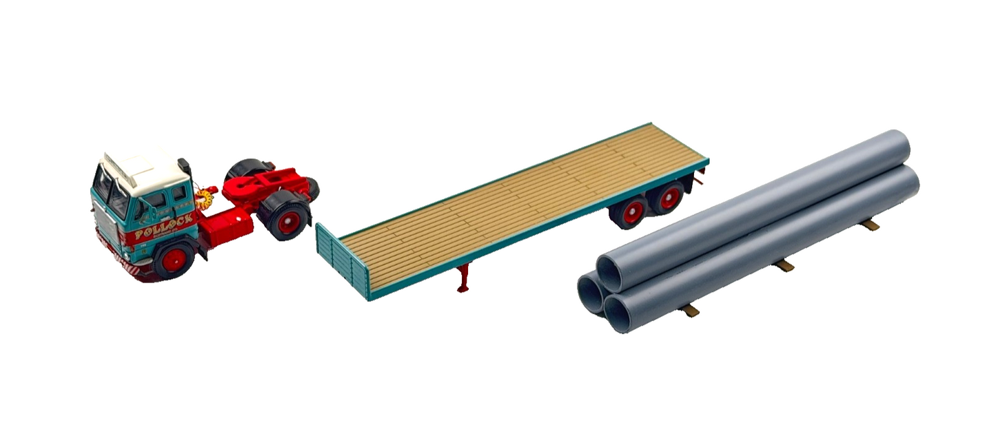 CORGI 1/50 SCALE - POLLOCK (SCOTRANS) LTD VOLVO F88 CAB & TRAILER W/PIPE LOAD UB