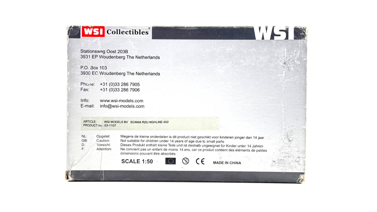 WSI 1/50 SCALE - 03-1107 - SCANIA R(6) HIGHLINE 4X2 WHITE TRACTOR UNIT BOXED