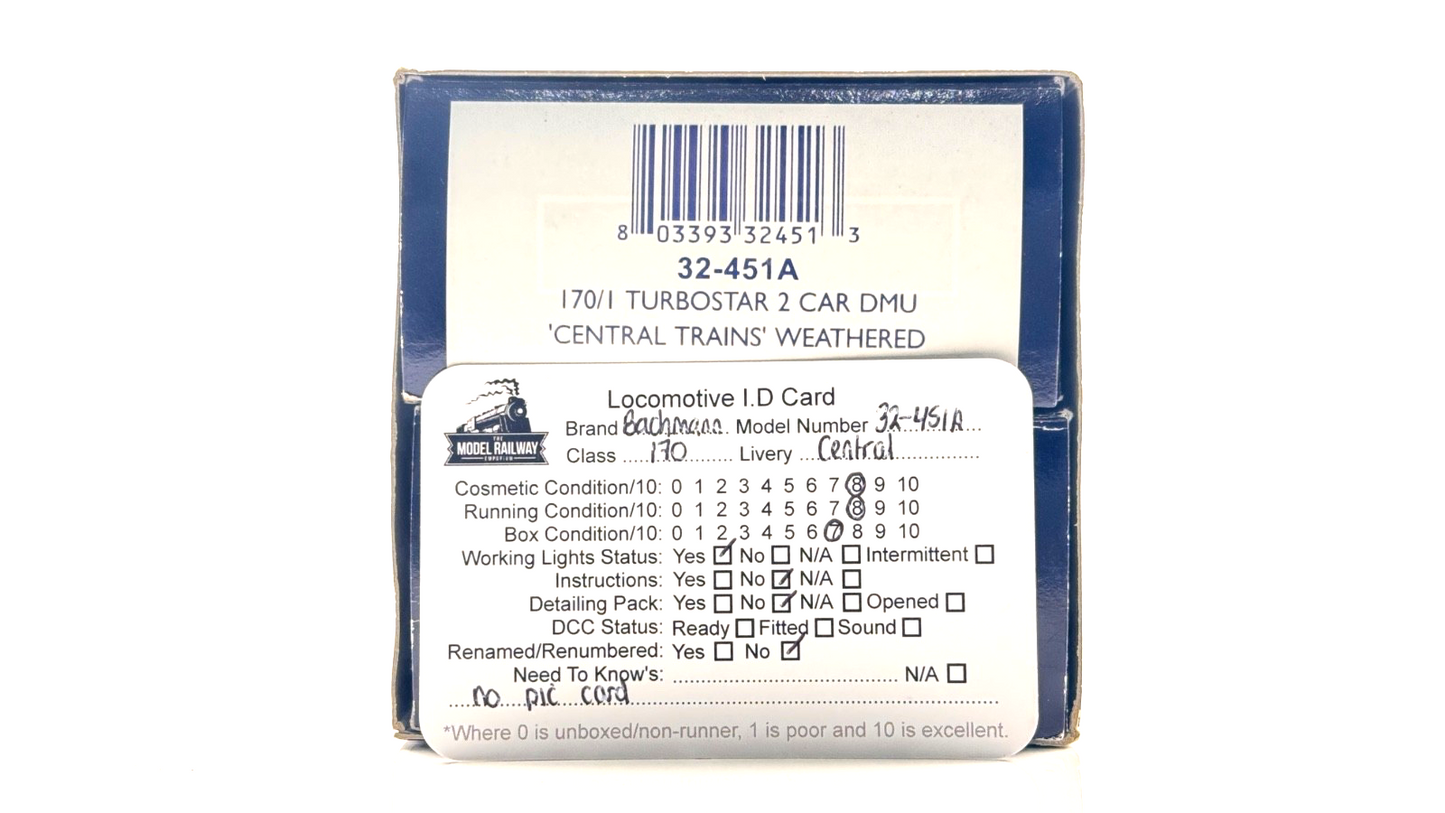 BACHMANN 00 GAUGE - 32-451A - CLASS 170/1 TURBOSTAR 2 CAR DMU CENTRAL TRAINS (W)