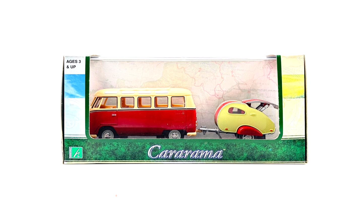 CARARAMA 1/43 SCALE - VW VOLKSWAGEN BULLY SAMBA CAMPERVAN & CARAVAN - BOXED