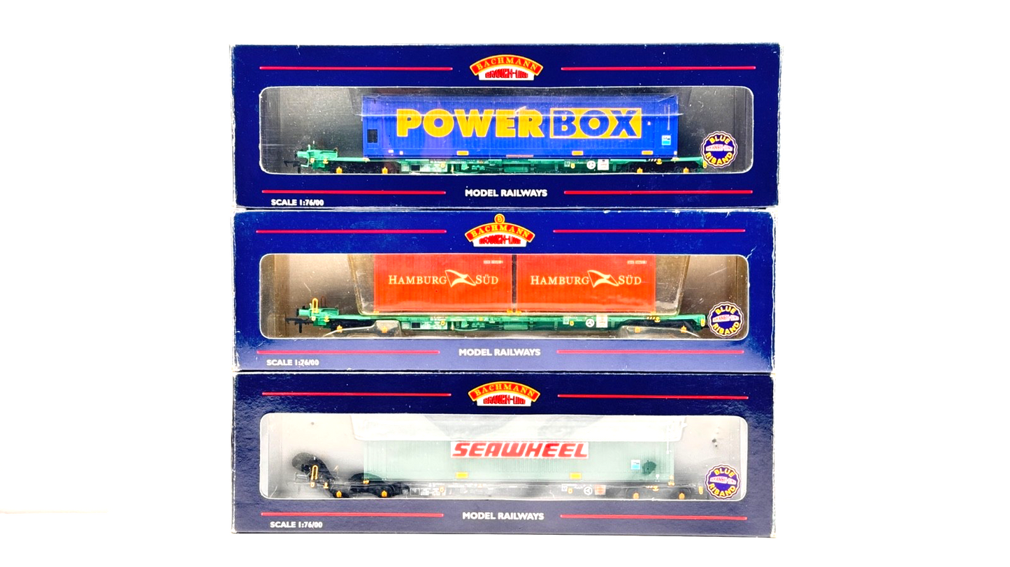 BACHMANN 00 GAUGE - 37-301/37-310 - INTERMODAL BOGIE WAGONS POWERBOX HAMBURG SUD
