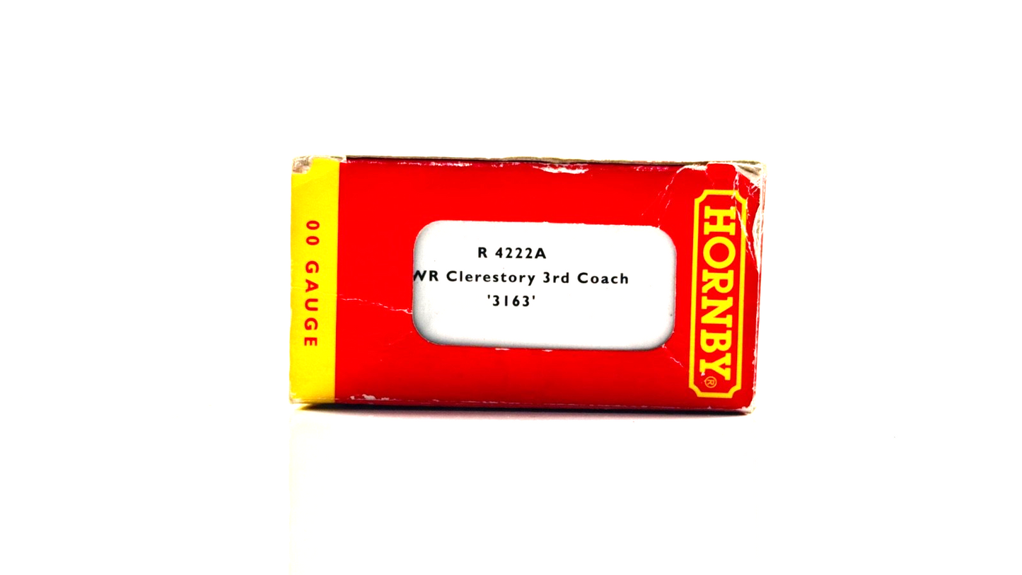 HORNBY 00 GAUGE - R4222A - GWR GREAT WESTERN CLERESTORY 3RD CLASS COACH 3163