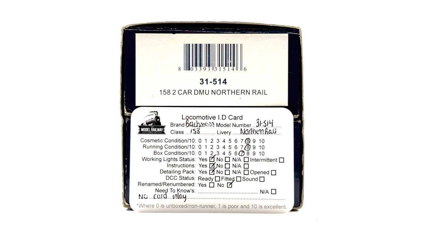 BACHMANN 00 GAUGE - 31-514 - CLASS 158 DMU 2 CAR NORTHERN RAIL - BOXED