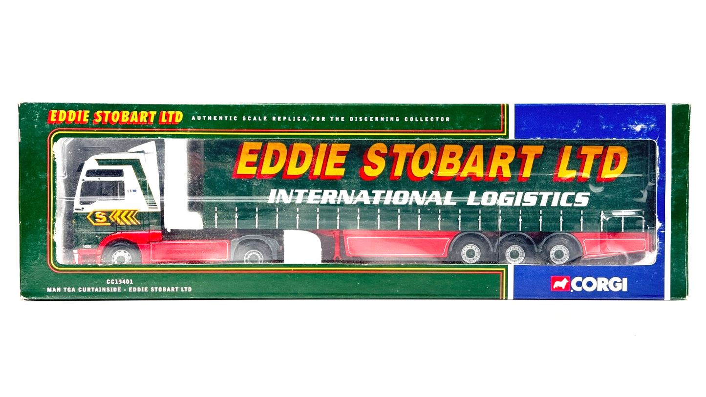 CORGI 1/50 SCALE - CC13401 - MAN TGA CURTAINSIDE EDDIE STOBART LTD LORRY - BOXED