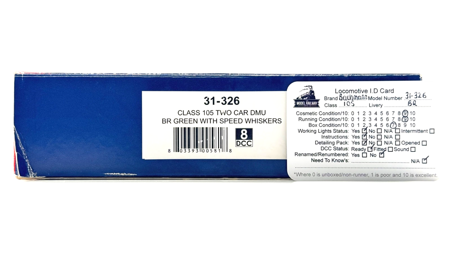 BACHMANN 00 GAUGE - 31-326 - CLASS 105 TWO CAR DMU BR GREEN SPEED WHISKERS BOXED