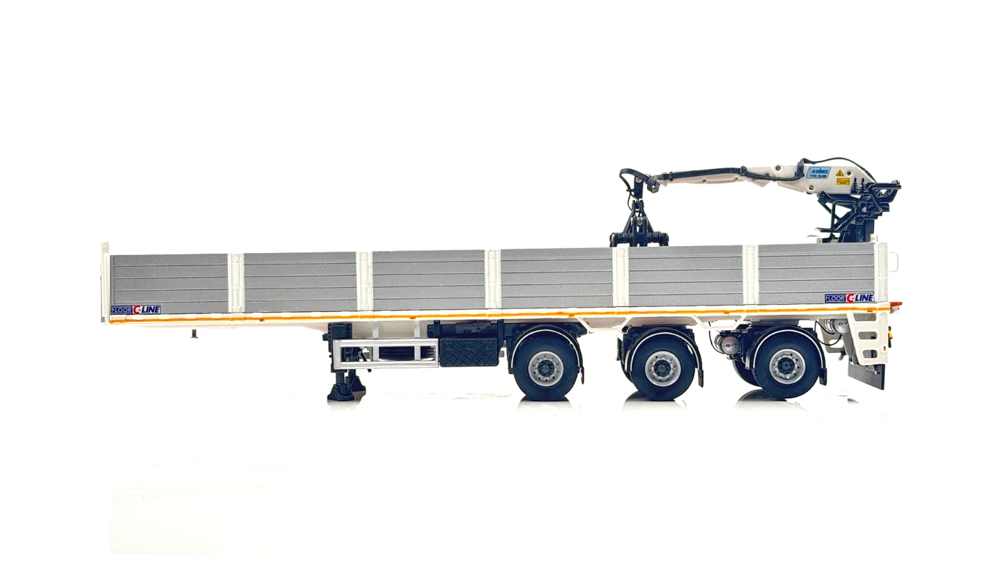 WSI 1/50 SCALE - 03-1125 - 3 AXLE BRICK TRAILER WHITE SILVER WITH CRANE - BOXED