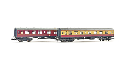 LIMA N GAUGE - RAKE OF 2 BR MAROON & CRIMSON CREAM PASSENGER COACHES UNBOXED