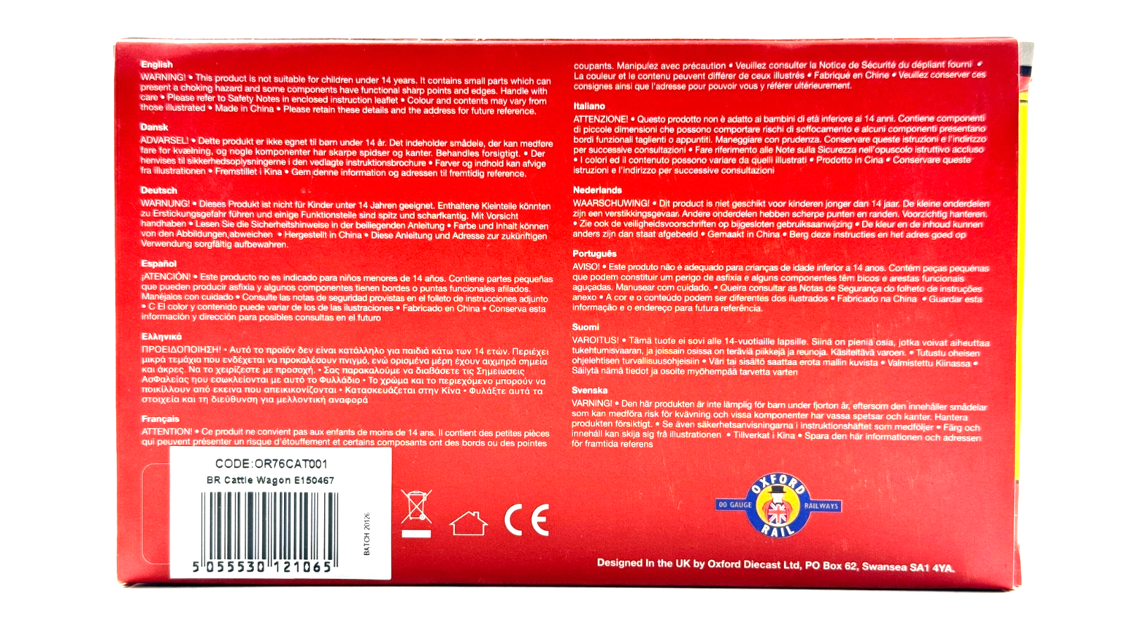 OXFORD RAIL 00 GAUGE - OR76CAT001 - BR BAUXITE CATTLE WAGON E150467 BOXED X3
