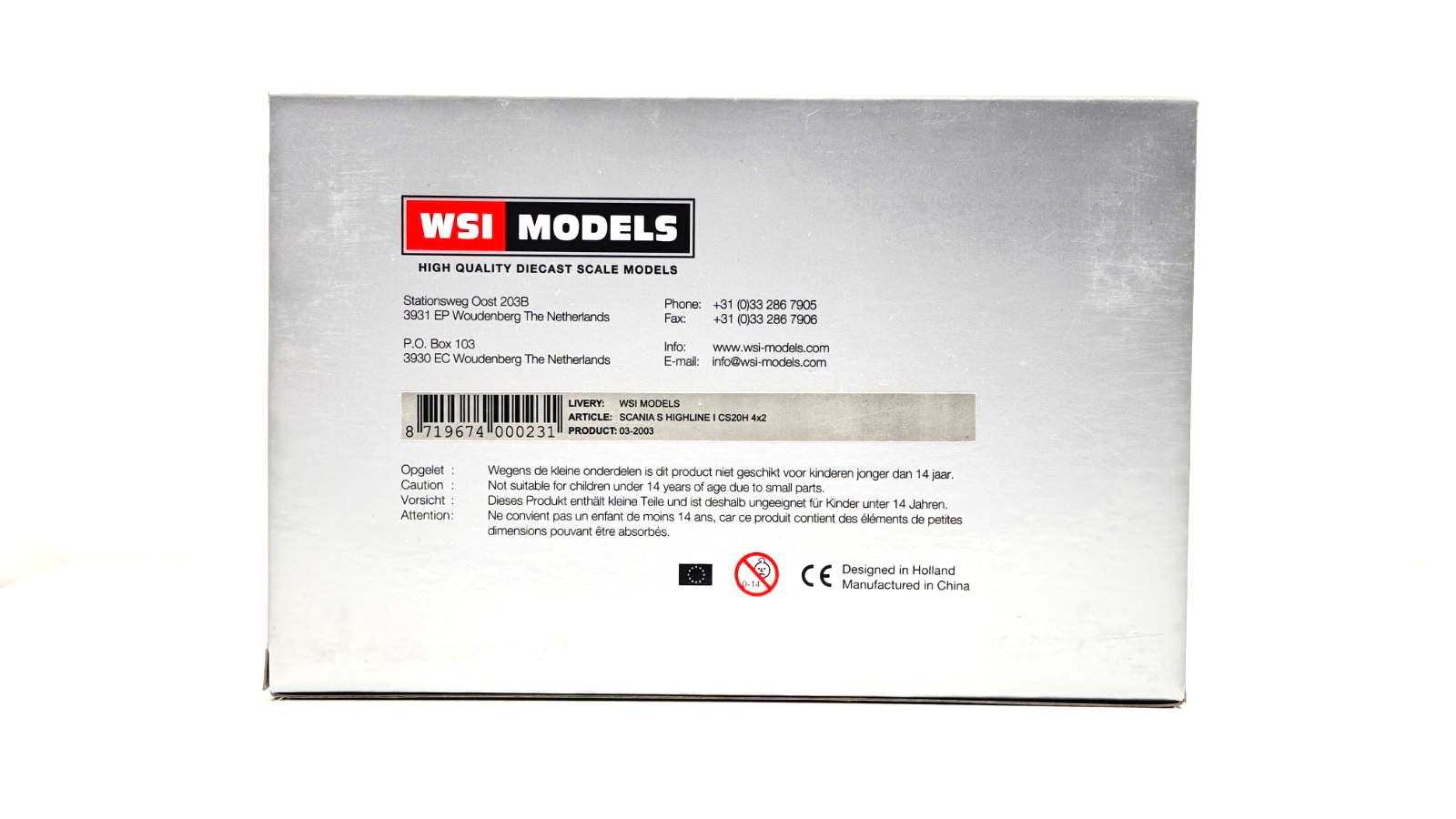 WSI 1/50 SCALE - 03-2003 - SCANIA S HIGHLINE CS20H 4X2 WHITE TRACTOR UNIT BOXED