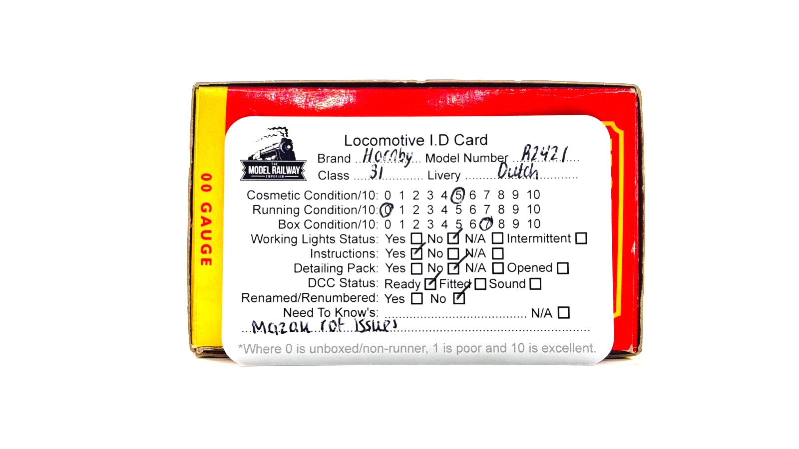 HORNBY 00 GAUGE - R2421 - CLASS 31 DIESEL 31110 DUTCH - MAZAK ROT SPARES