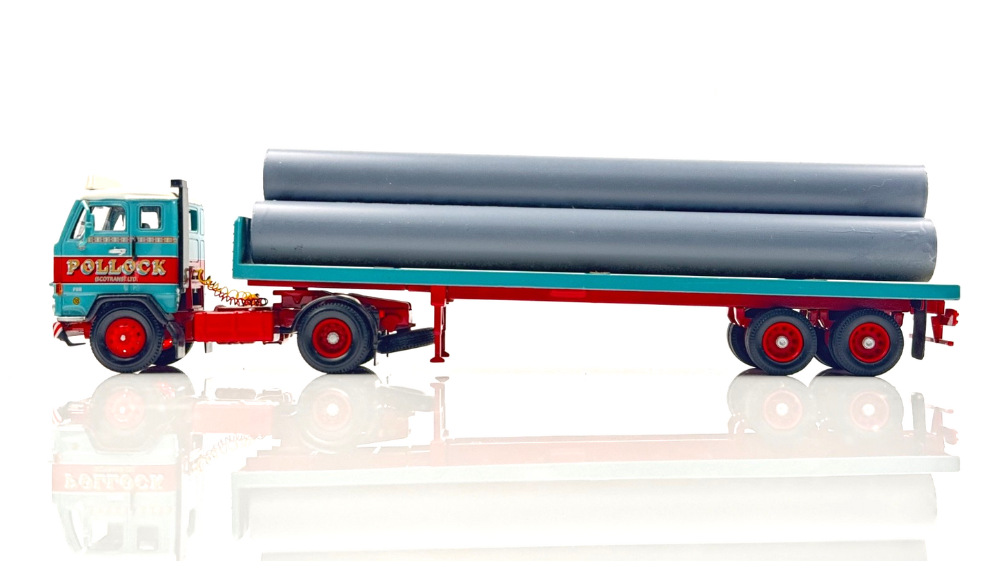 CORGI 1/50 SCALE - POLLOCK (SCOTRANS) LTD VOLVO F88 CAB & TRAILER W/PIPE LOAD UB