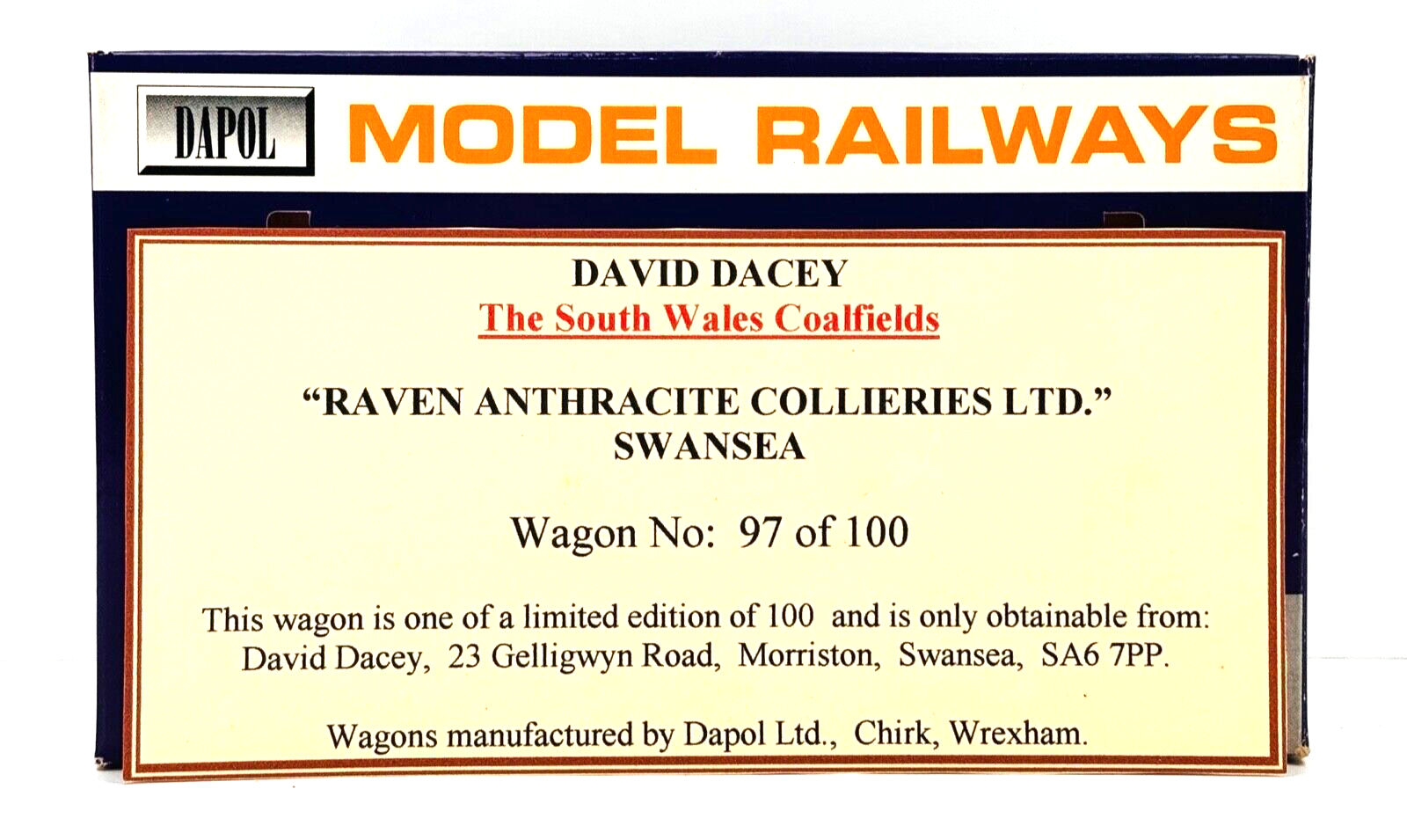 DAPOL 00 GAUGE - RAVEN ANTHRACITE COLLIERIES SWANSEA 313 (DAVID DACEY LTD ED)