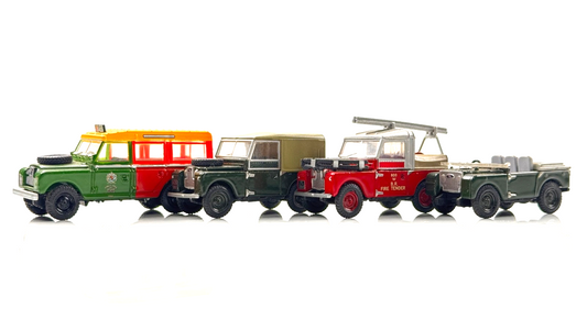 OXFORD DIECAST 1/76 SCALE - 4 X LAND ROVER DEFENDER MODELS SHELL BP FIRE ARMY