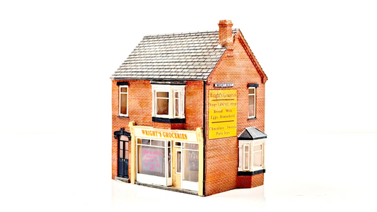 BACHMANN SCENECRAFT 00 GAUGE - 44-0046 - WRIGHTS GROCERIES CORNER SHOP - UNBOXED