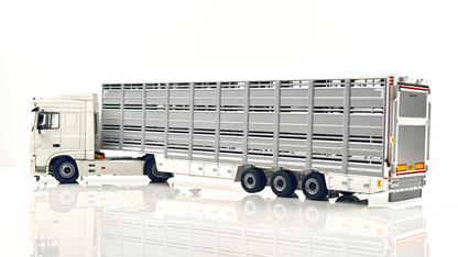 WSI 1/50 SCALE - DAF XF TRACTOR CAB & PLAIN WHITE LIVESTOCK CATTLE TRAILER BOXED