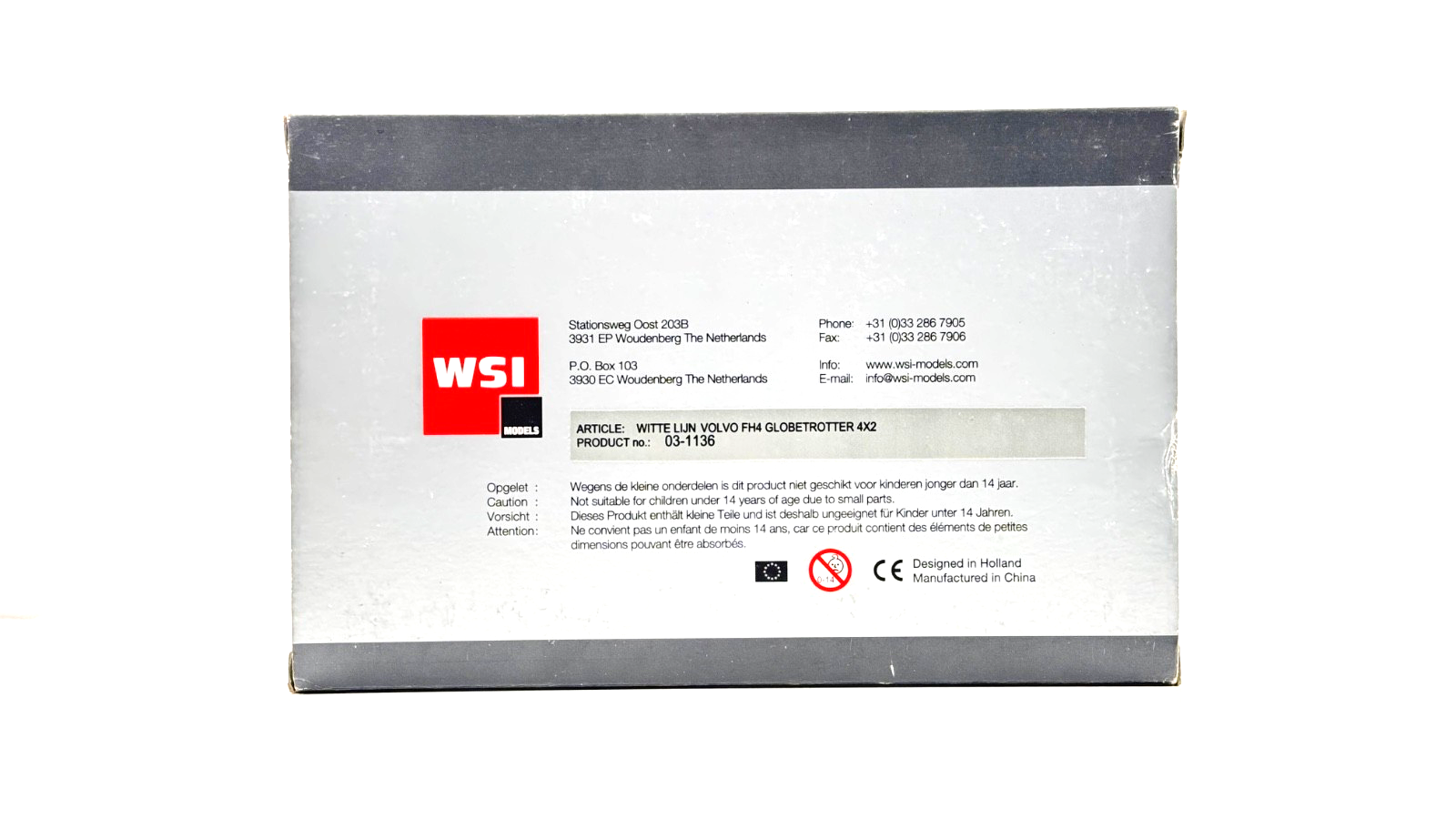 WSI 1/50 SCALE - 03-1136 - VOLVO FH4 GLOBETROTTER 4X2 WHITE TRACTOR UNIT BOXED