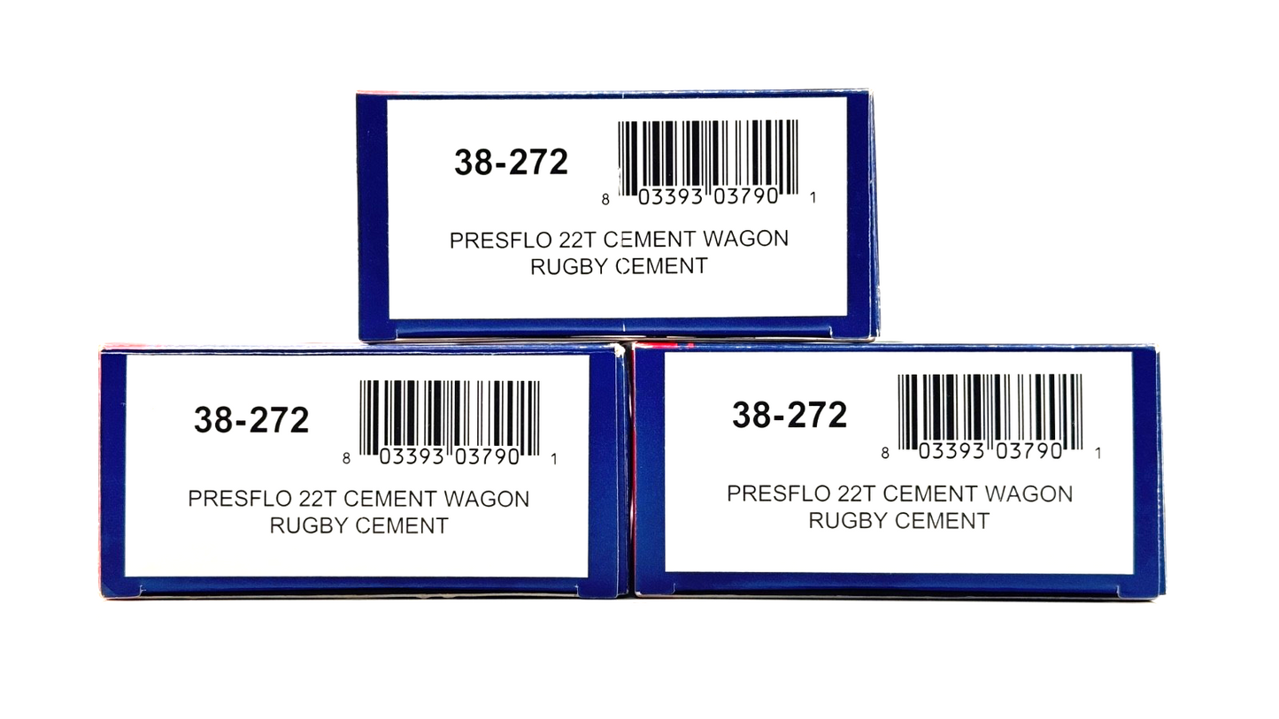 BACHMANN 00 GAUGE - 38-272 - PRESFLO 22T CEMENT WAGON RUGBY CEMENT BOXED X3