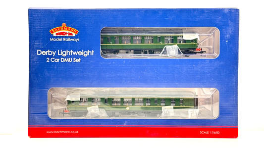 BACHMANN 00 GAUGE - 32-516A - DERBY LIGHTWEIGHT TWO CAR DMU BR GREEN S/WHISKERS