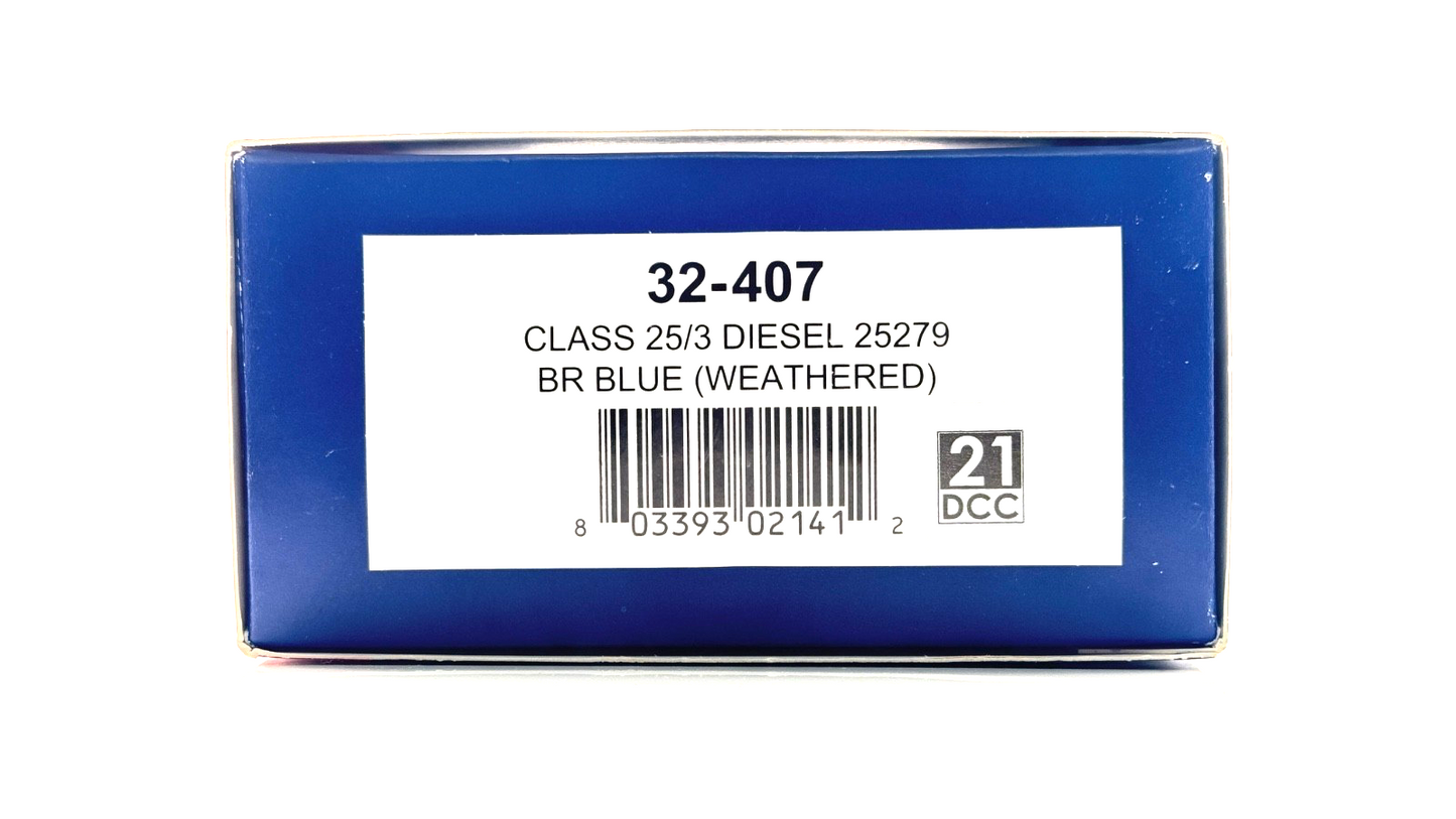BACHMANN 00 GAUGE - 32-407 - CLASS 25/3 DIESEL 25279 BR BLUE (WEATHERED) DCC