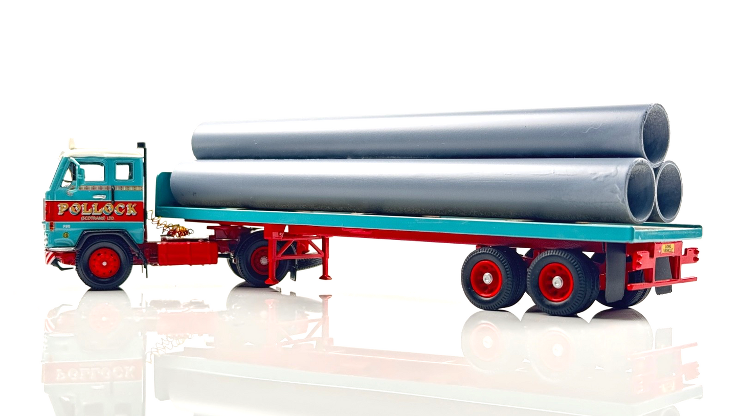 CORGI 1/50 SCALE - POLLOCK (SCOTRANS) LTD VOLVO F88 CAB & TRAILER W/PIPE LOAD UB