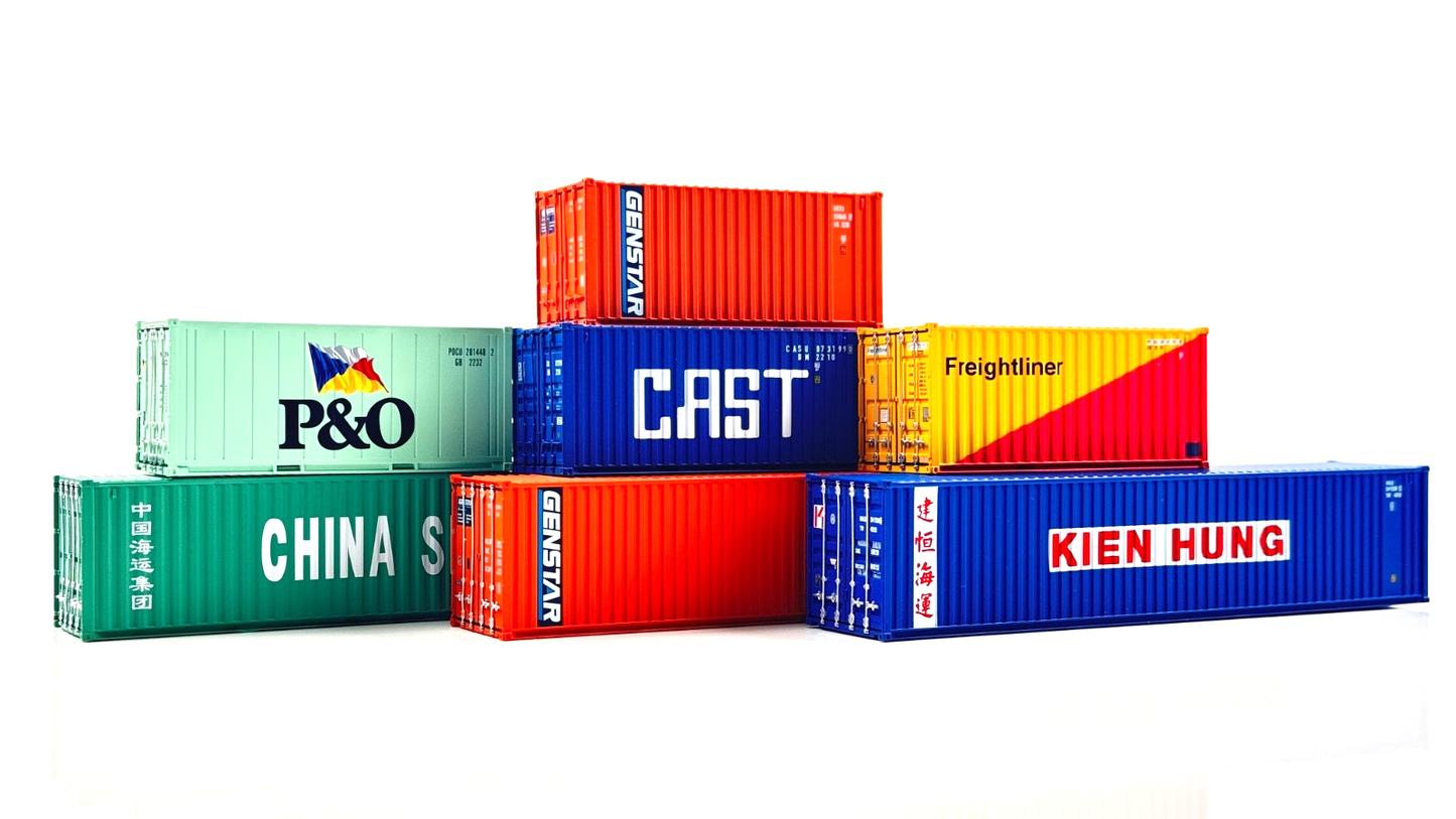 C-RAIL INTERMODAL 00 GAUGE - SELECTION OF 20FT/40FT CONTAINERS X 7 - UNUSED