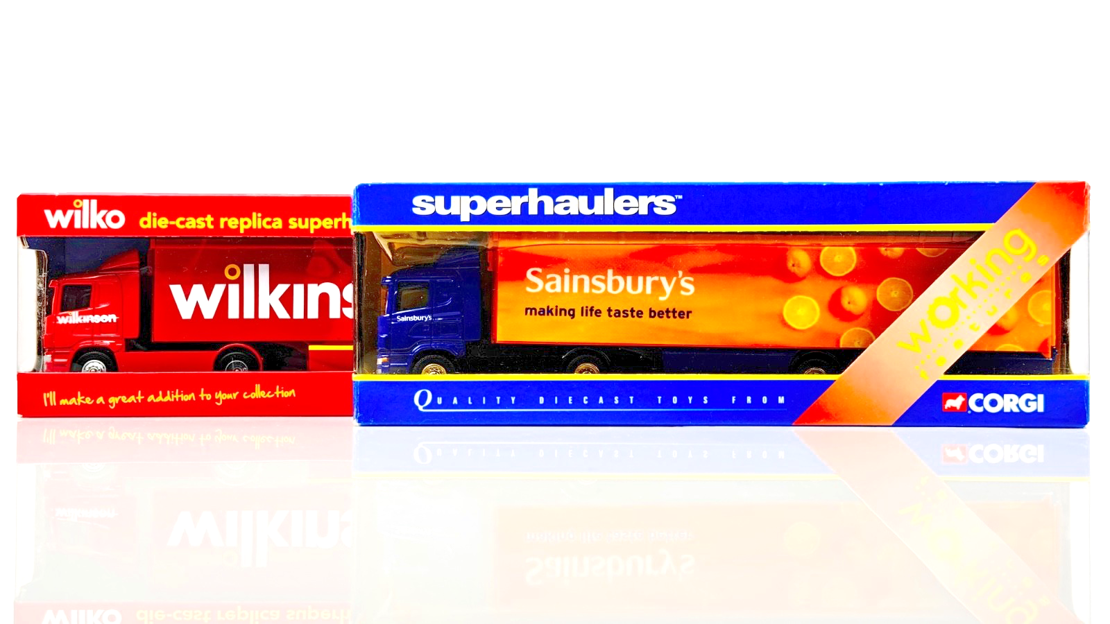 CORGI 1/64 SCALE - DIECAST SUPERHAULERS 'SAINSBURY'S' & 'WILKINSON' X 2 BOXED