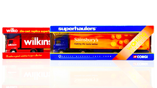 CORGI 1/64 SCALE - DIECAST SUPERHAULERS 'SAINSBURY'S' & 'WILKINSON' X 2 BOXED