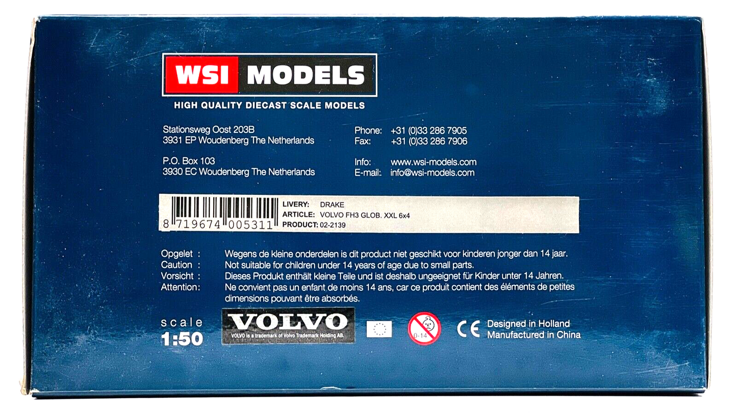 WSI 1/50 SCALE - 02-2139 - VOLVO FH3 GLOB XXL 6X4 DRAKE TRACTOR CAB BOXED (97)