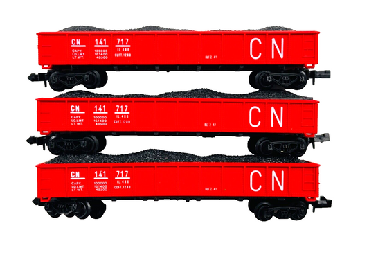 AMERICAN N GAUGE - MODEL POWER 3 X RED CANADIAN NATIONAL GONDOLA WAGONS UNBOXED