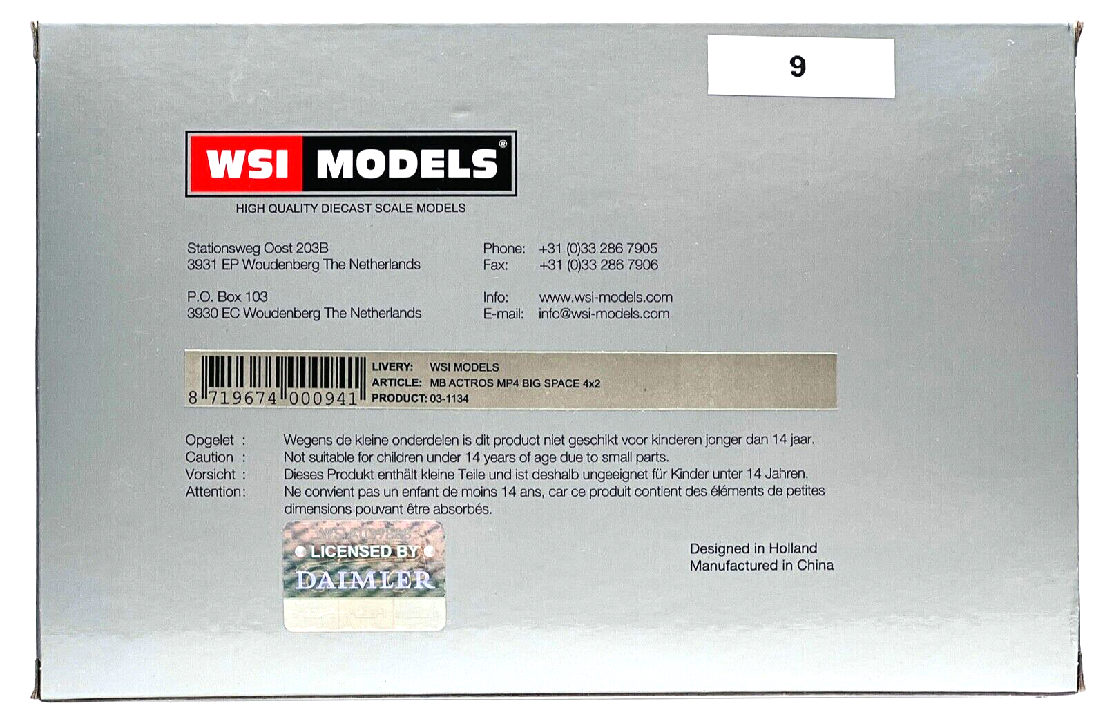 WSI 1/50 SCALE - 03-1134 - MERCEDES BENZ MP4 4X2 WHITE TRACTOR CAB BOXED (9)