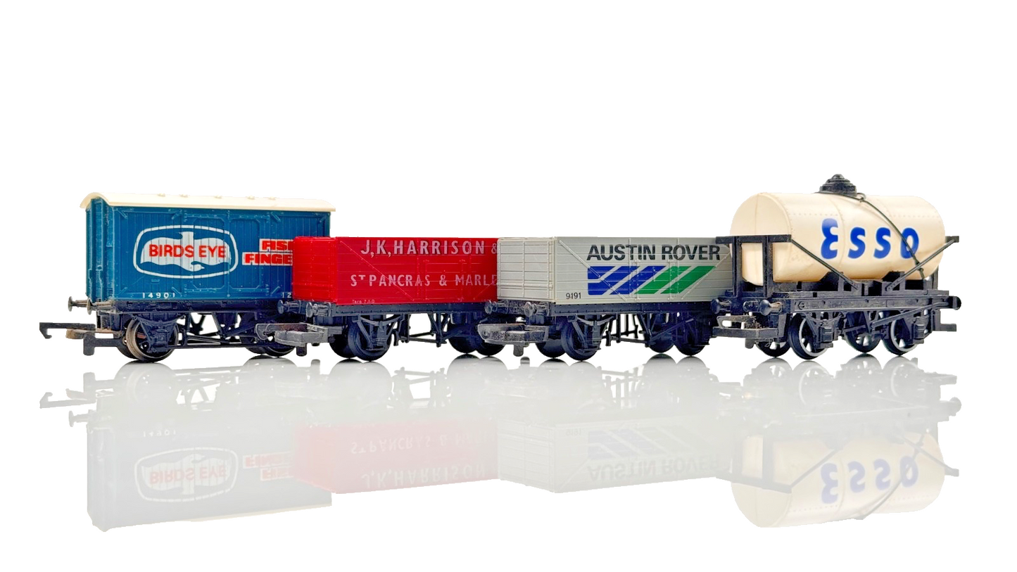 HORNBY 00 GAUGE - RAKE OF 4 BIRDS EYE HARRISON AUSTIN ROVER ESSO WAGONS UNBOXED