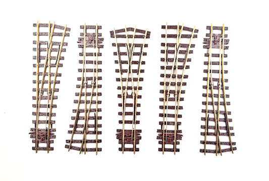 PECO O-16.5 NG7 NARROW GAUGE - LEFT/RIGHT/Y TURNOUT TRACK POINTS X 5 - UNBOXED