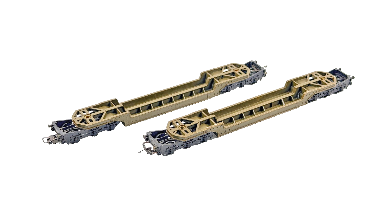 TRIANG 00 GAUGE - RAKE OF 2 TRESTROL 12 WHEEL BOGIE WELL WAGONS UNBOXED