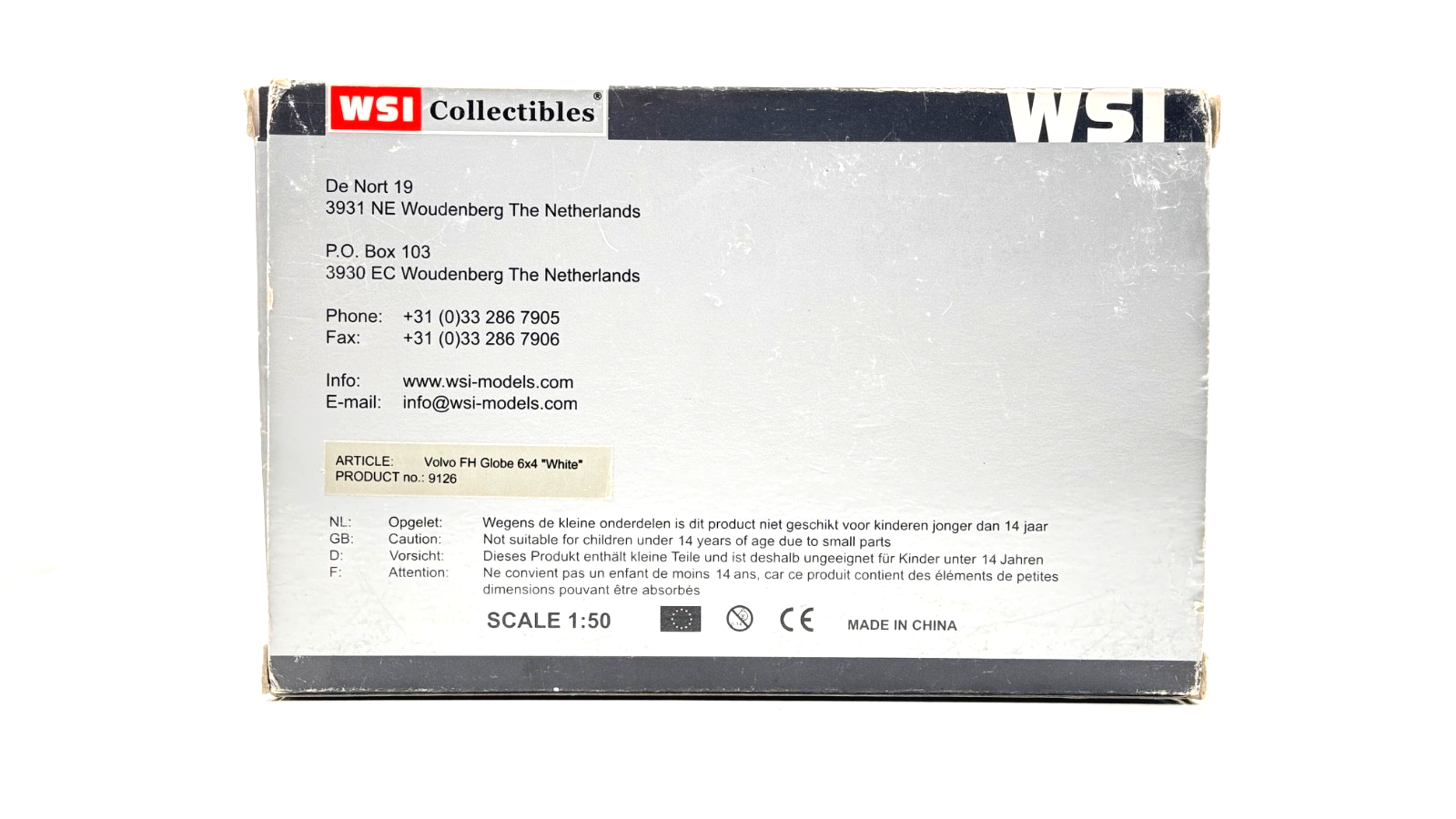WSI 1/50 SCALE - 9126 - VOLVO FH GLOBE 6X4 WHITE TRACTOR UNIT BOXED