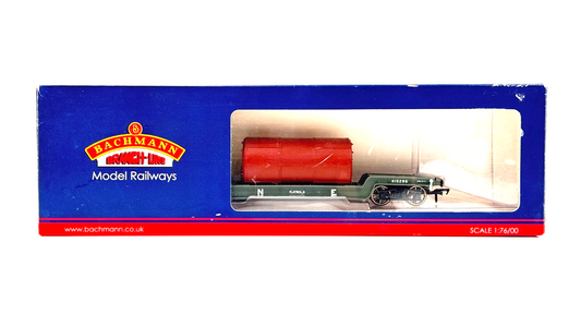 BACHMANN 00 GAUGE - 33-879A - BOGIE WELL WAGON LNER GREY WITH BOILER - BOXED