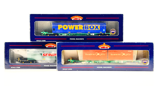 BACHMANN 00 GAUGE - 37-301/37-310 - INTERMODAL BOGIE WAGONS POWERBOX HAMBURG SUD