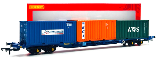 HORNBY 00 GAUGE - R60131 - KFA CONTAINER WAGON (3 X 20FT CONTAINERS) TOUAX BOXED