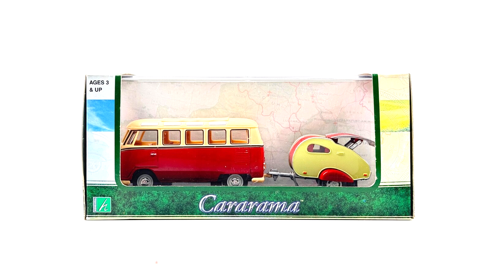 CARARAMA 1/43 SCALE - VW VOLKSWAGEN BULLY SAMBA CAMPERVAN & CARAVAN - BOXED