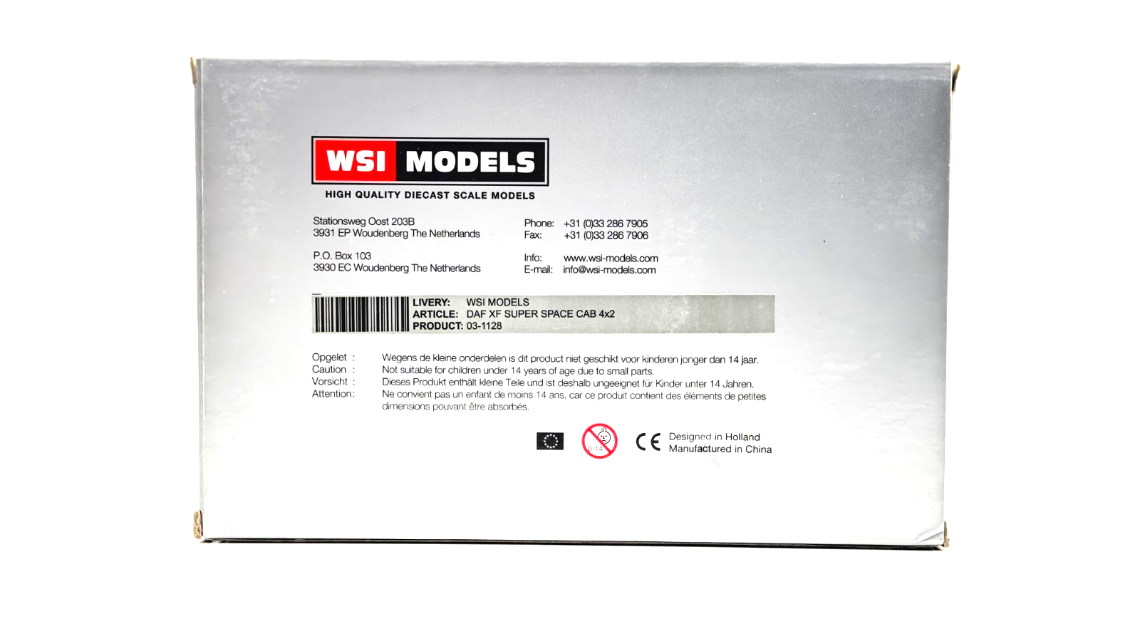 WSI 1/50 SCALE - 03-1128 - DAF XF SUPER SPACE CAB 4X2 WHITE TRACTOR UNIT BOXED