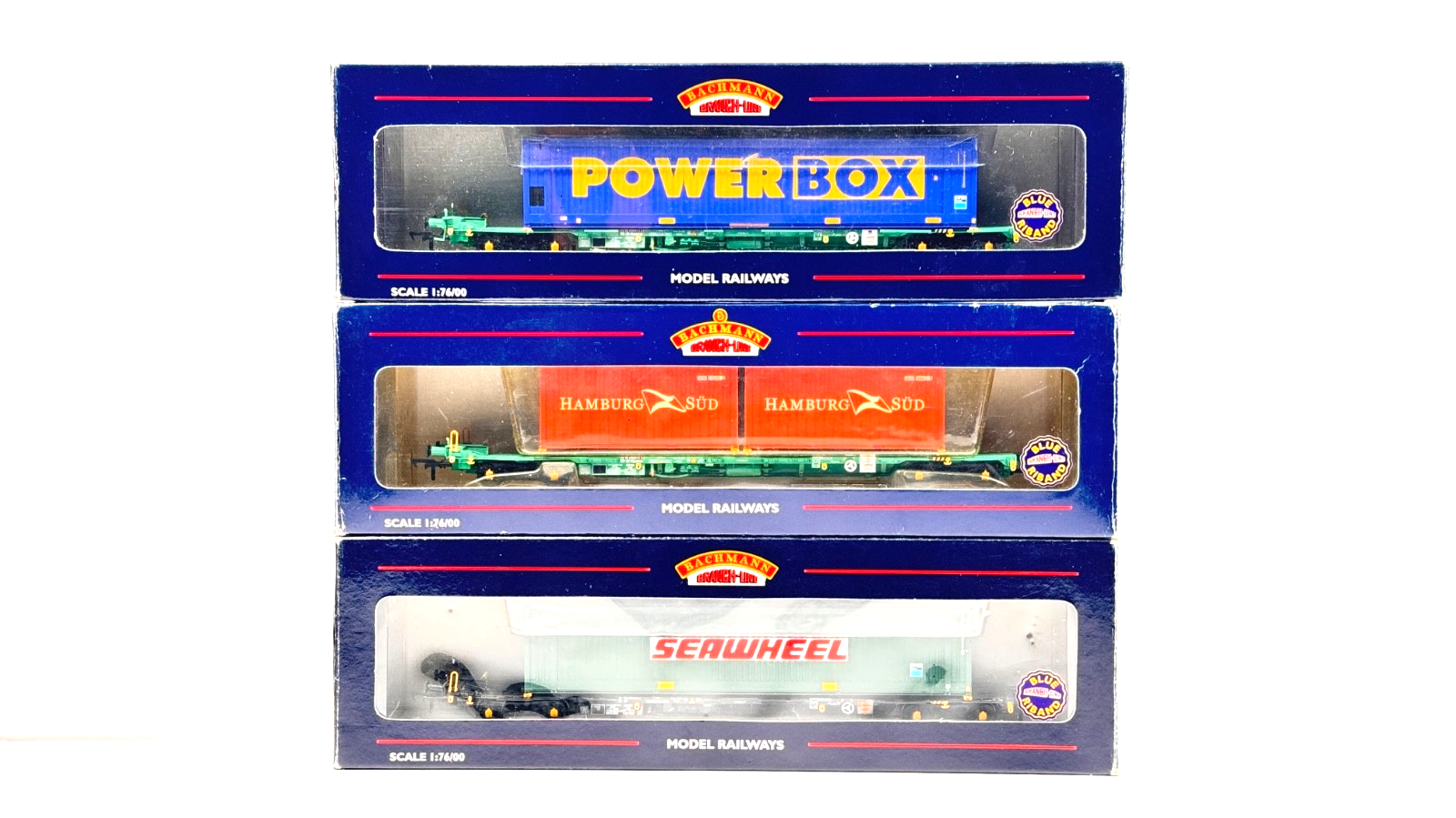 BACHMANN 00 GAUGE - 37-301/37-310 - INTERMODAL BOGIE WAGONS POWERBOX HAMBURG SUD