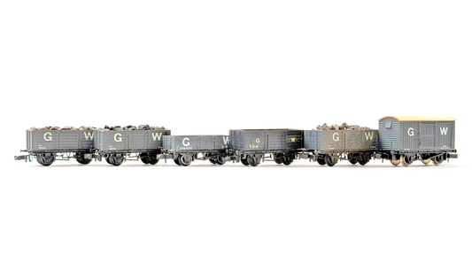 GRAHAM FARISH/PECO N GAUGE - RAKE OF 6 ASSORTED GWR GREAT WESTERN GREY WAGONS UB