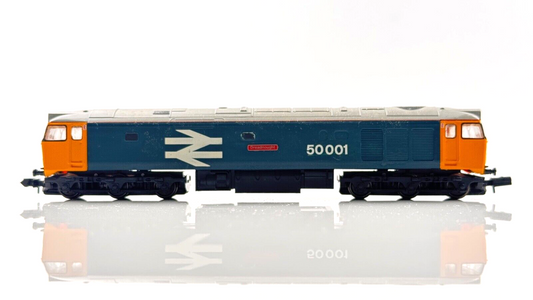 GRAHAM FARISH N GAUGE - CLASS 50 LARGE LOGO 50001 DREADNOUGHT RENAMED RENUMBERED
